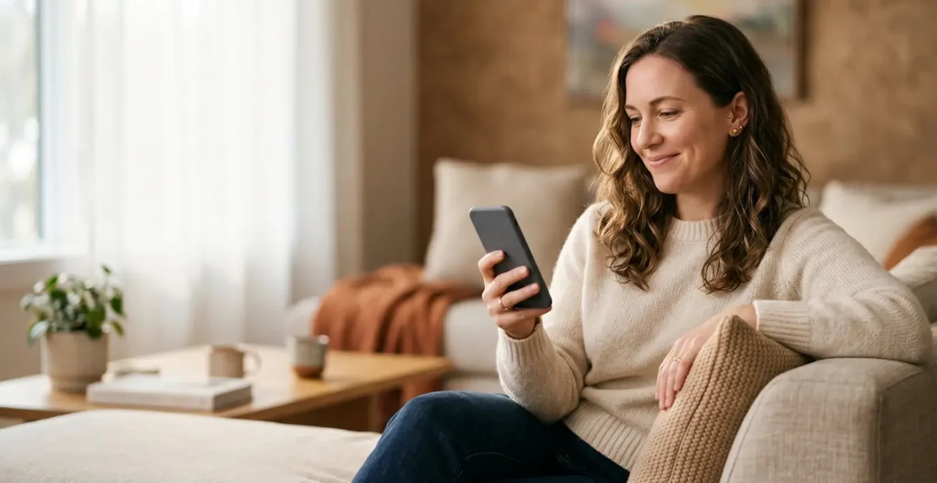 Persona controlando la climatización de su hogar desde su teléfono móvil con tecnología domótica