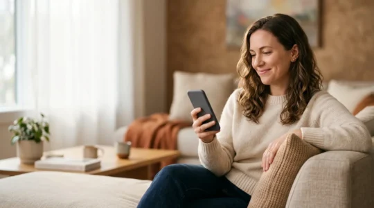 Persona controlando la climatización de su hogar desde su teléfono móvil con tecnología domótica