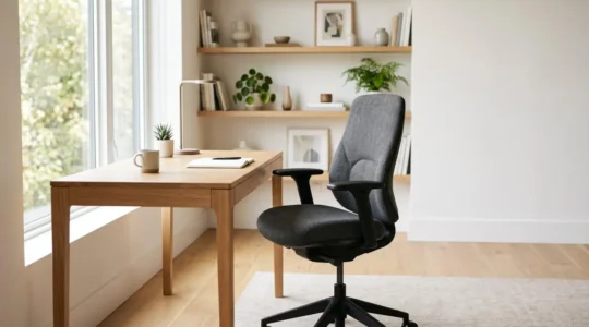 Silla de escritorio ergonómica con diseño moderno en espacio de trabajo residencial luminoso